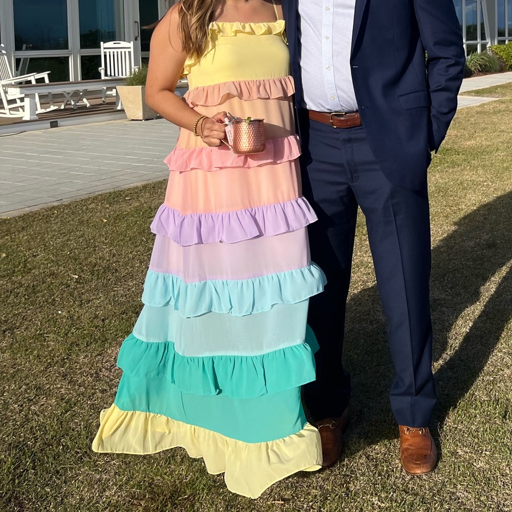 Vestique Pastel Multi-Color Ruffled Maxi Dress
